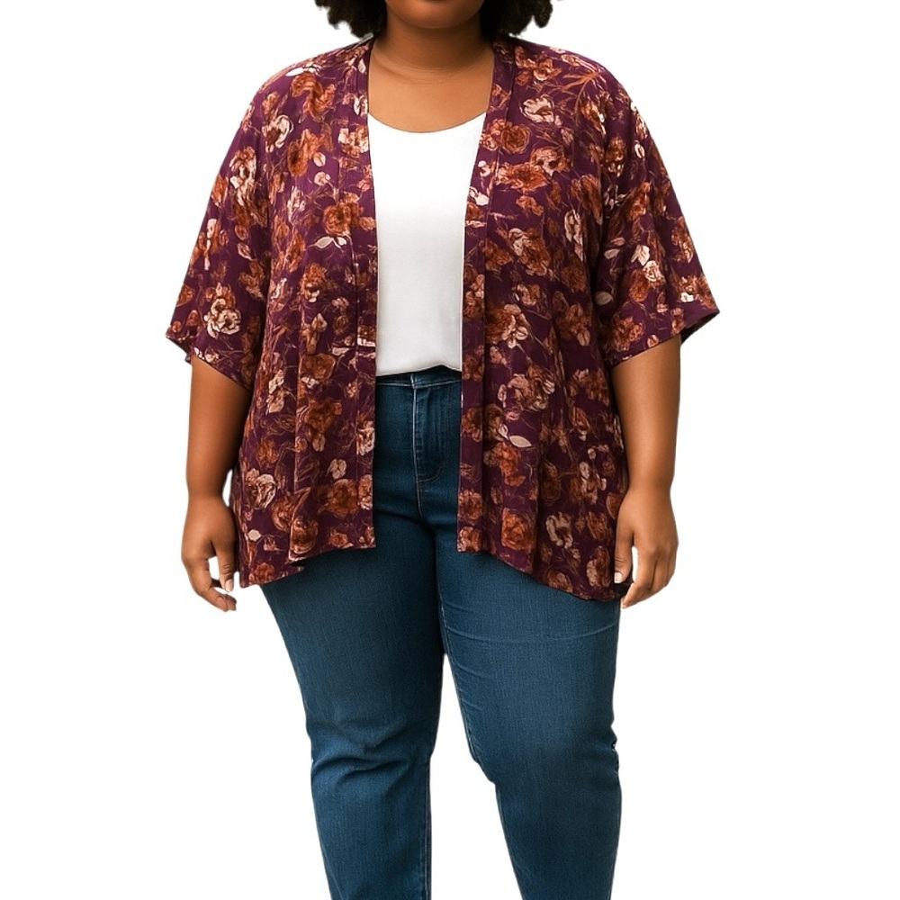 Colleen Lopez Floral Velvet Burnout Plus Size Kimono Size 2X/3X